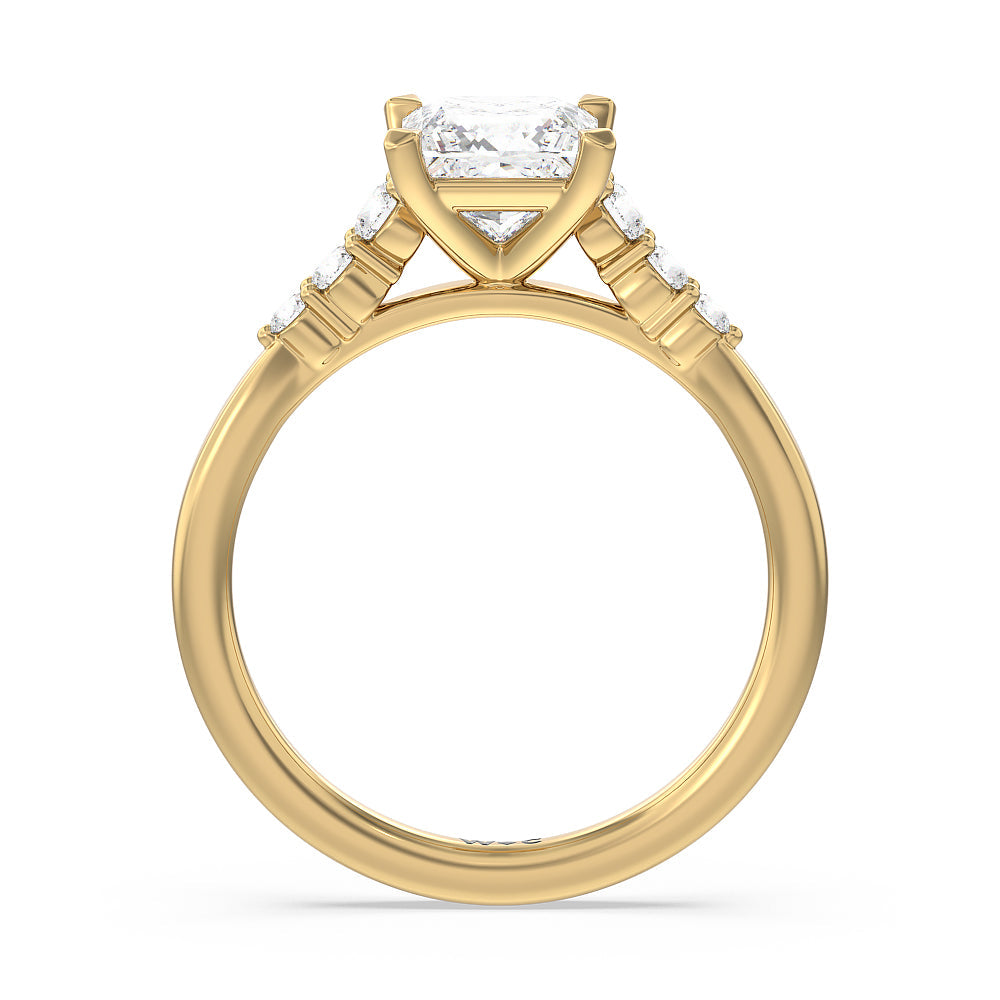 Princess Cut Tapered Classic Diamond Engagement Ring with Lab Grown Diamond in 14KT Yellow Gold view 2
