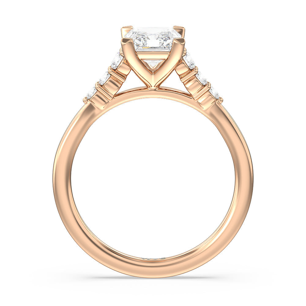 Radiant Cut Tapered Classic Diamond Engagement Ring with Lab Grown Diamond in 14KT Rose Gold view 2
