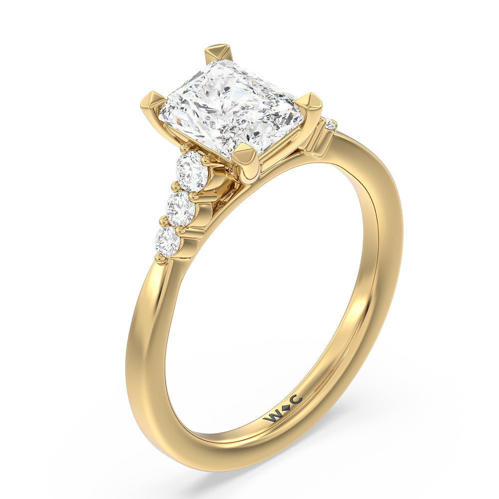 Radiant Cut Tapered Classic Diamond Engagement Ring with Lab Grown Diamond in 14KT Yellow Gold view 3
