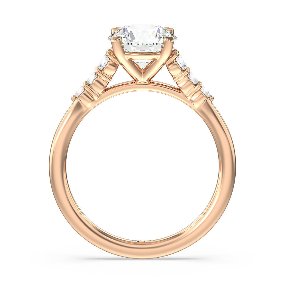 Round Cut Tapered Classic Diamond Engagement Ring with Lab Grown Diamond in 14KT Rose Gold view 2
