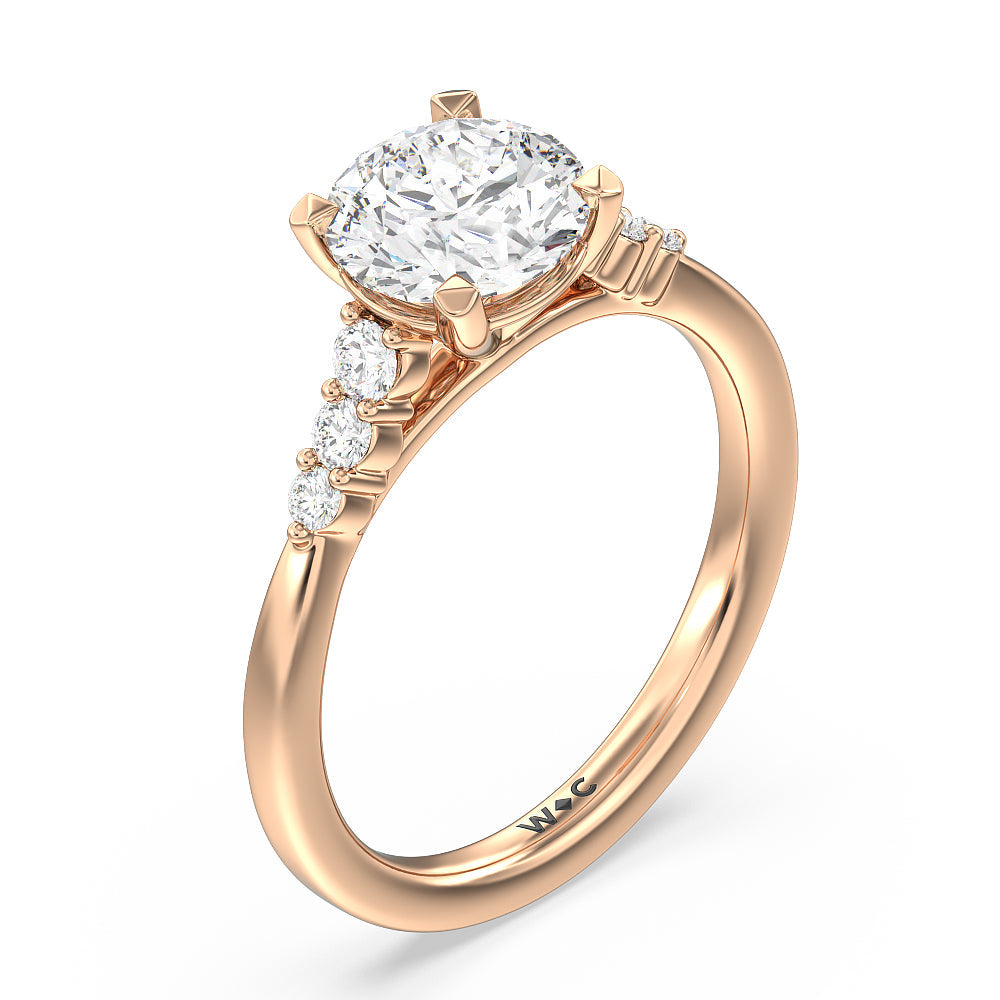 Round Cut Tapered Classic Diamond Engagement Ring with Lab Grown Diamond in 14KT Rose Gold view 3
