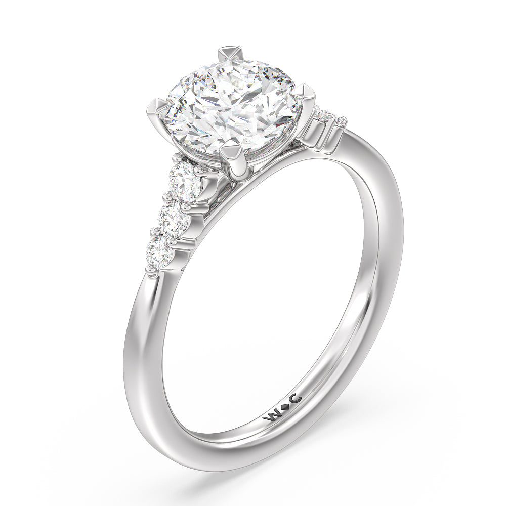 Round Cut Tapered Classic Diamond Engagement Ring with Lab Grown Diamond in 14KT Platinum view 3
