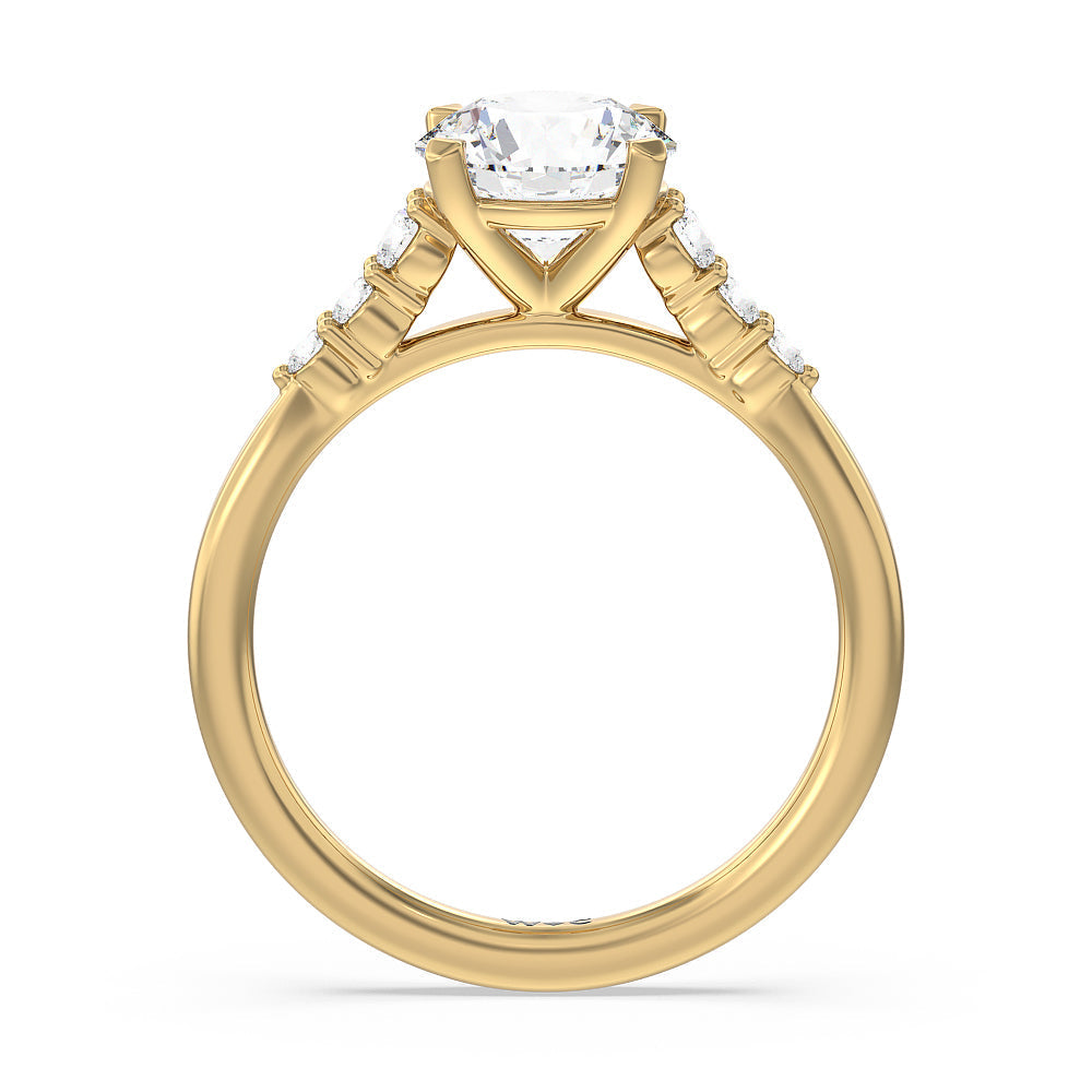 Round Cut Tapered Classic Diamond Engagement Ring with Lab Grown Diamond in 14KT Yellow Gold view 2
