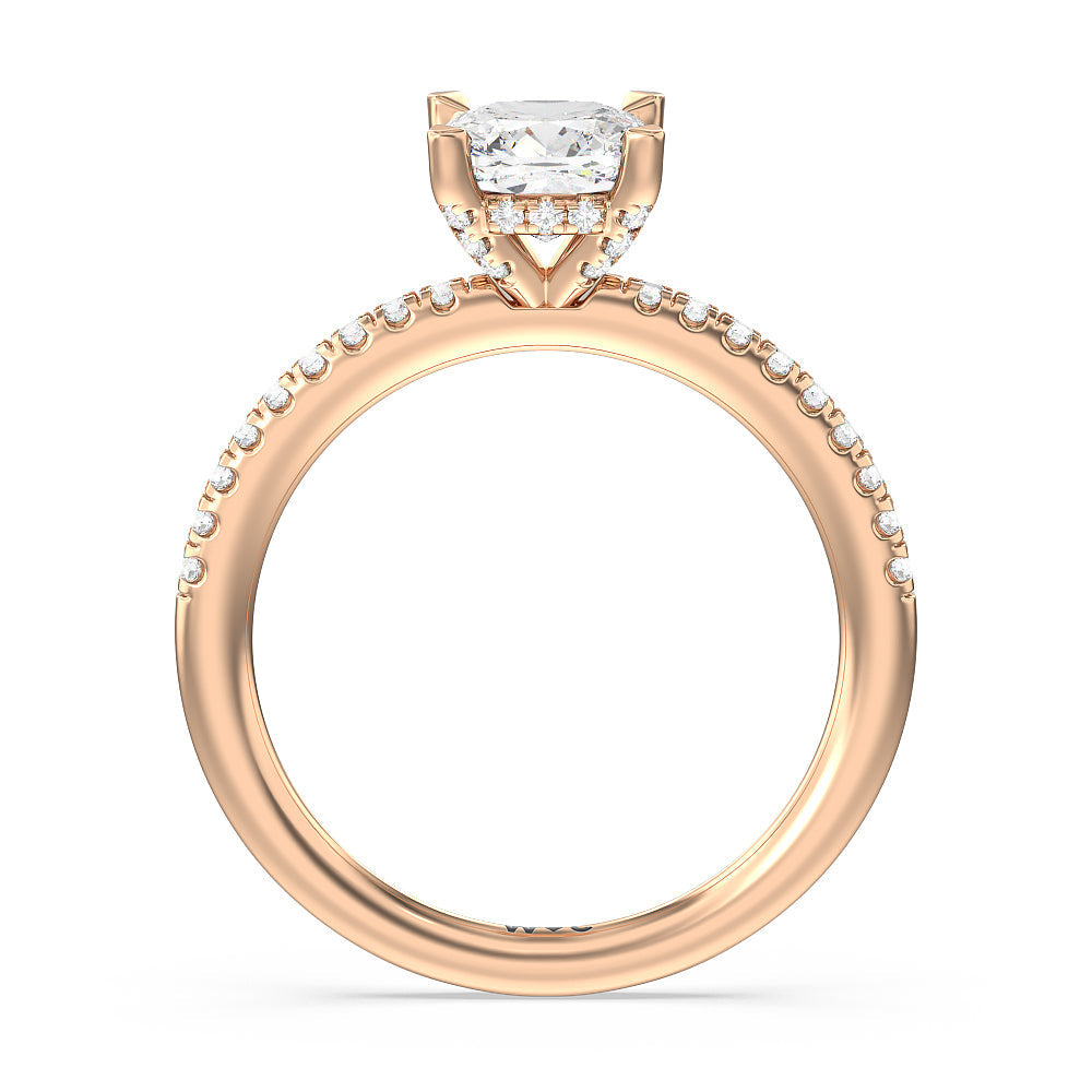 Cushion Cut Studded Prong Hidden Halo Pave Shank Engagement Ring with Lab Grown Diamond in 14KT Rose Gold view 2
