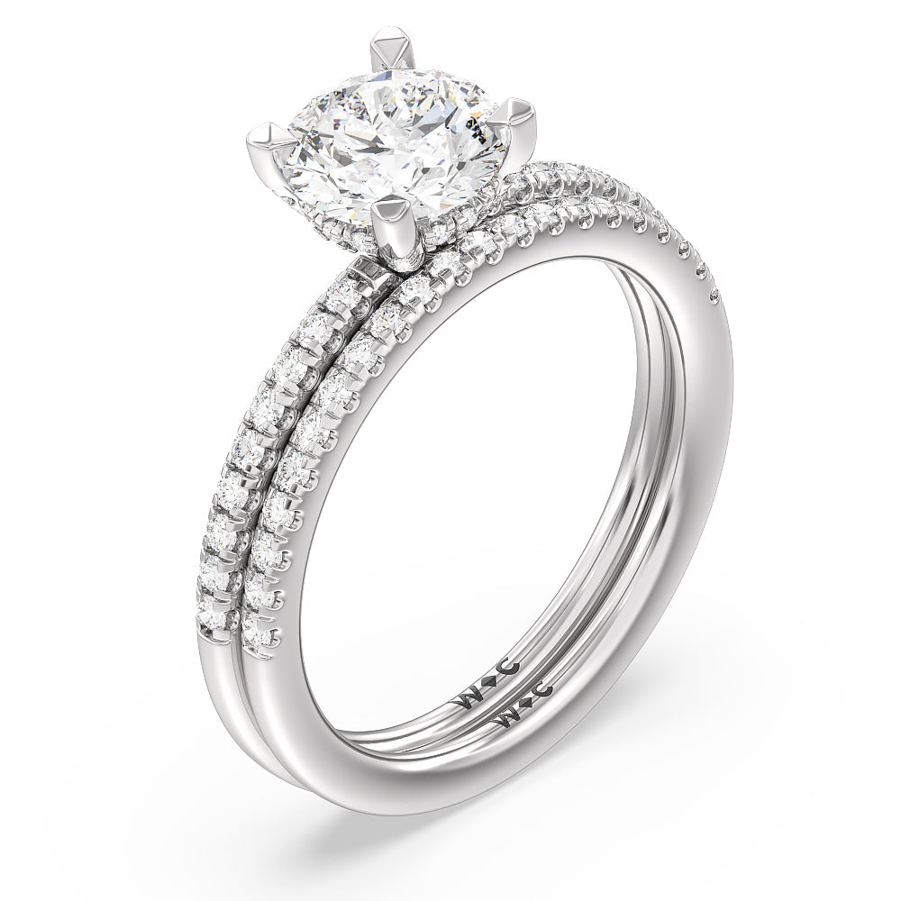 Cushion Cut Studded Prong Hidden Halo Pave Shank Engagement Ring with Lab Grown Diamond in 14KT Platinum view 4
