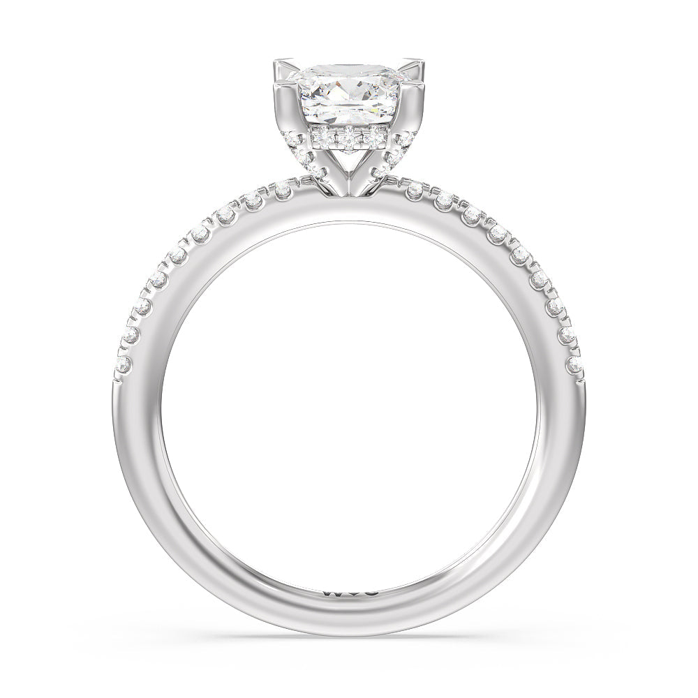 Cushion Cut Studded Prong Hidden Halo Pave Shank Engagement Ring with Lab Grown Diamond in 14KT Platinum view 2
