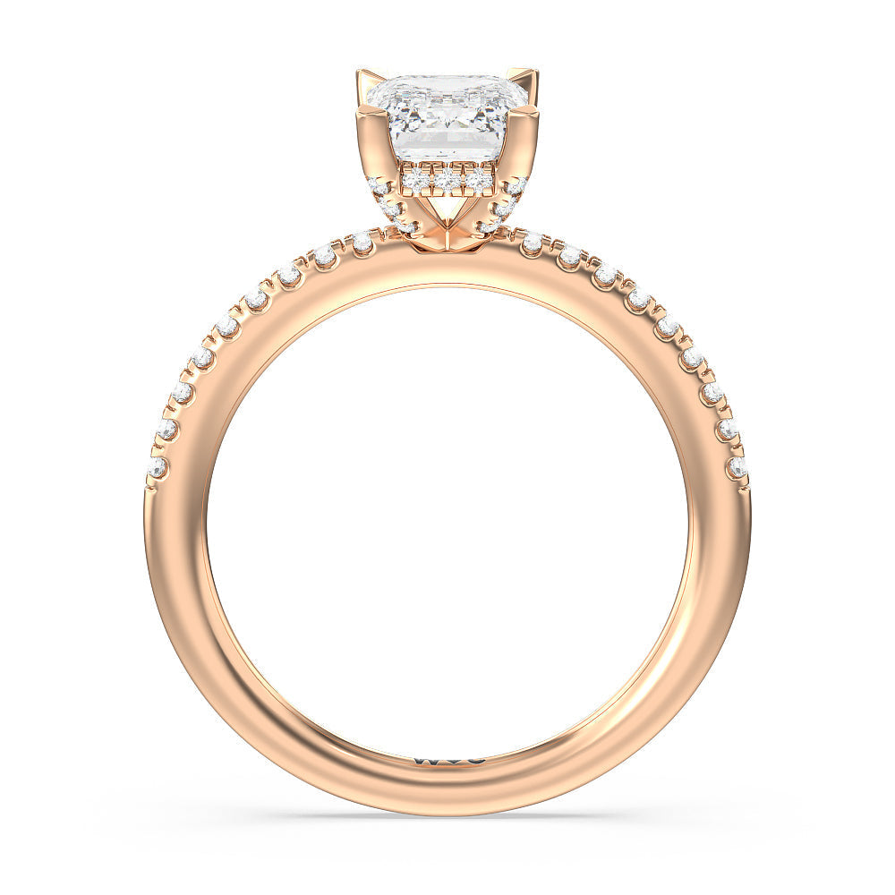 Emerald Cut Studded Prong Hidden Halo Pave Shank Engagement Ring with Lab Grown Diamond in 14KT Rose Gold view 2
