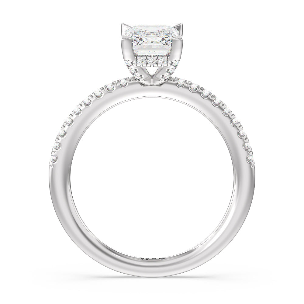 Emerald Cut Studded Prong Hidden Halo Pave Shank Engagement Ring with Lab Grown Diamond in 14KT Platinum view 2
