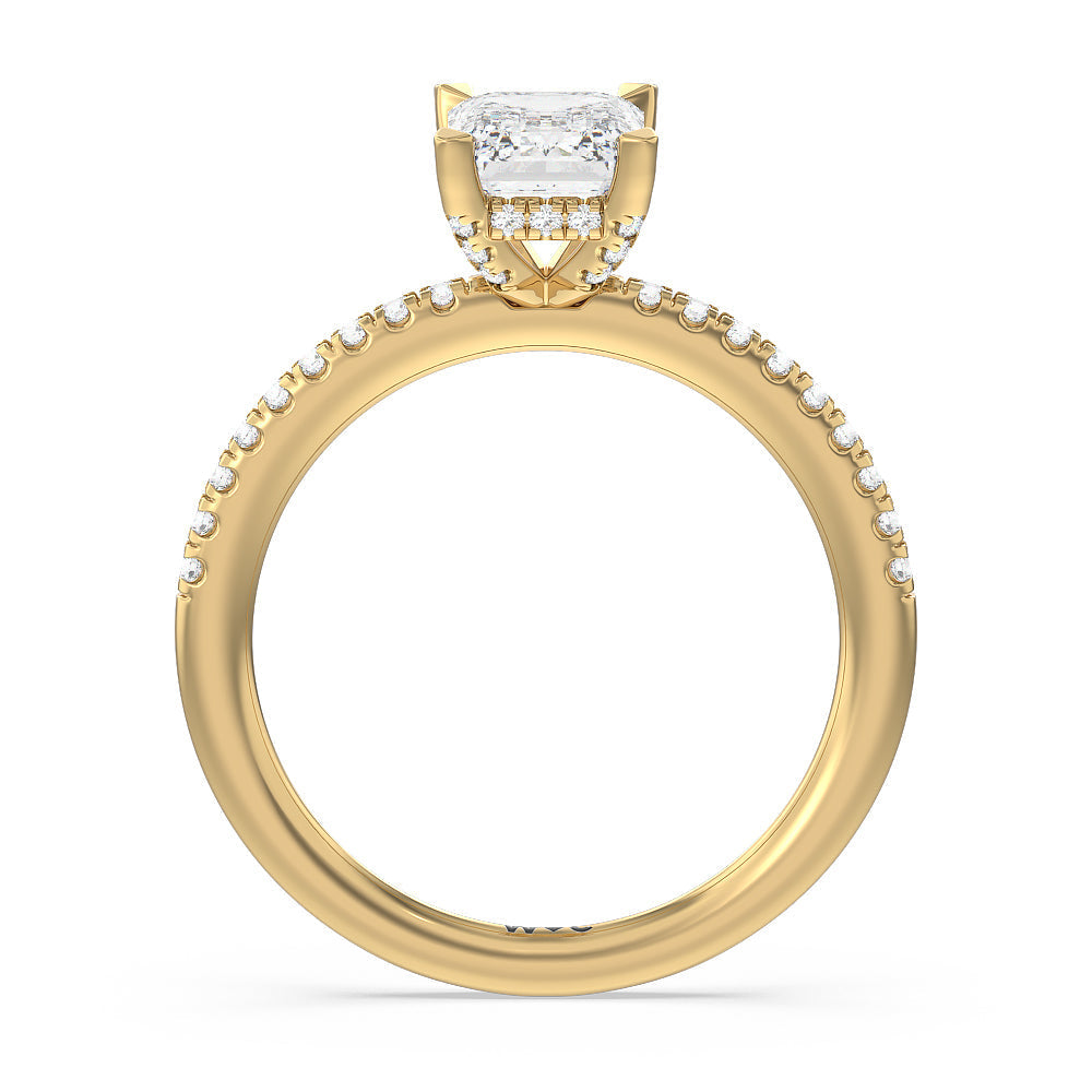 Emerald Cut Studded Prong Hidden Halo Pave Shank Engagement Ring with Lab Grown Diamond in 14KT Yellow Gold view 2
