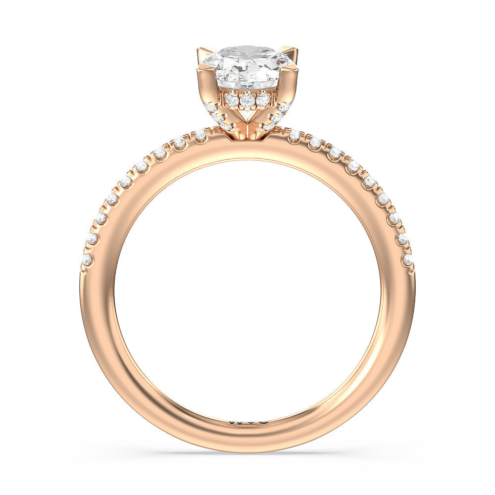 Oval Cut Studded Prong Hidden Halo Pave Shank Engagement Ring with Lab Grown Diamond in 14KT Rose Gold view 2
