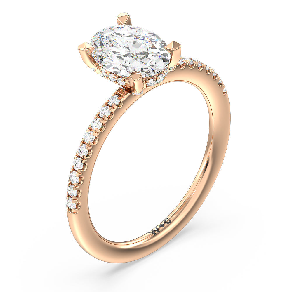 Oval Cut Studded Prong Hidden Halo Pave Shank Engagement Ring with Lab Grown Diamond in 14KT Rose Gold view 3
