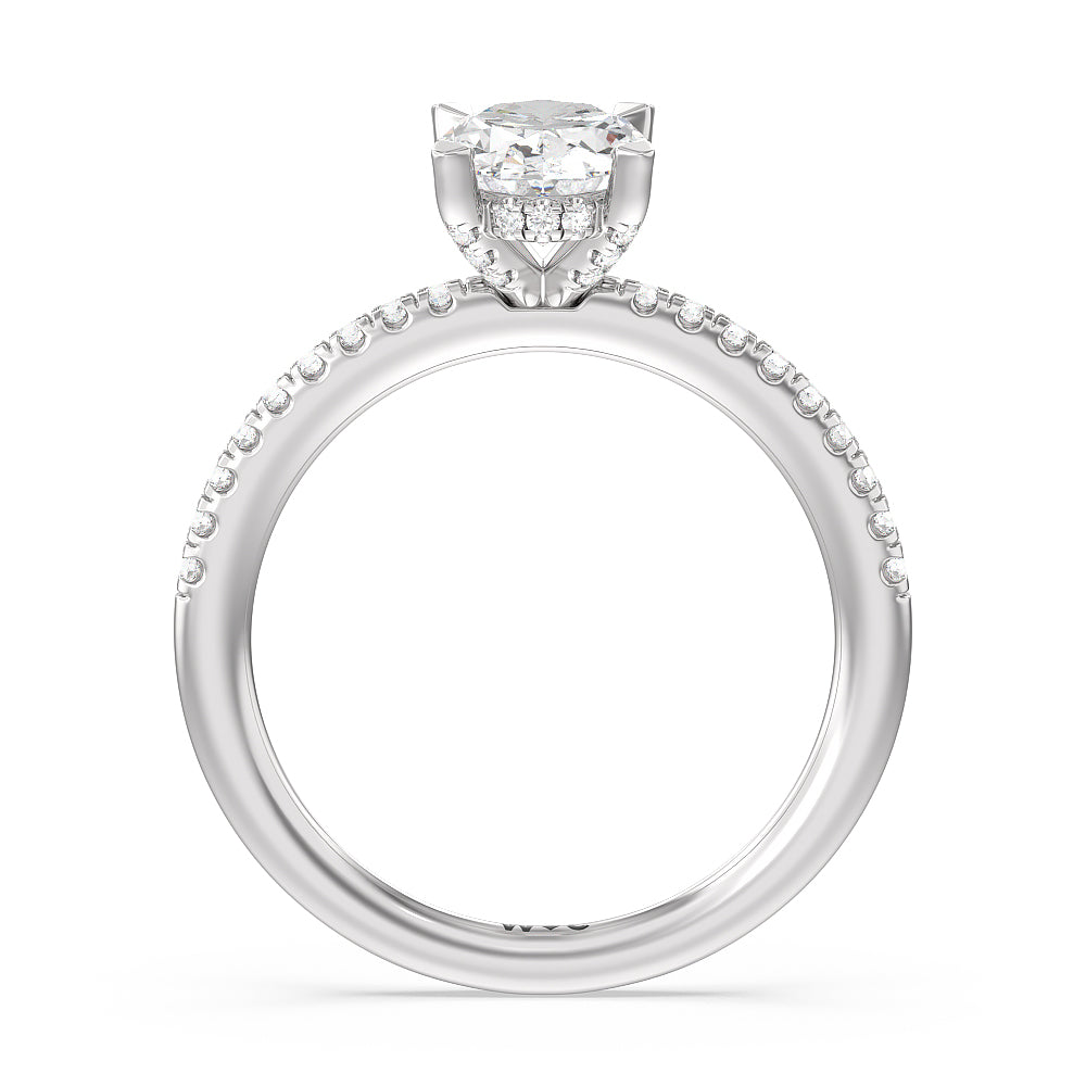 Oval Cut Studded Prong Hidden Halo Pave Shank Engagement Ring with Lab Grown Diamond in 14KT Platinum view 2
