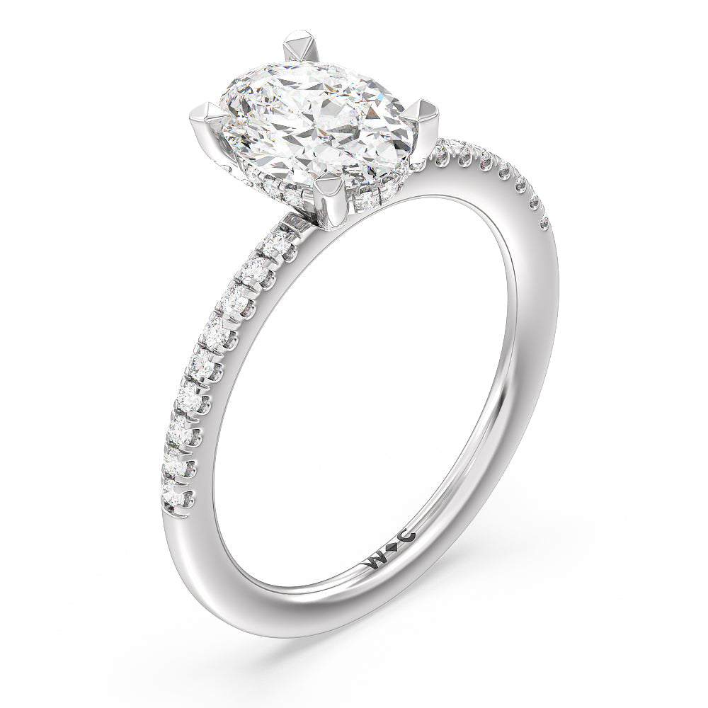 Oval Cut Studded Prong Hidden Halo Pave Shank Engagement Ring with Lab Grown Diamond in 14KT Platinum view 3
