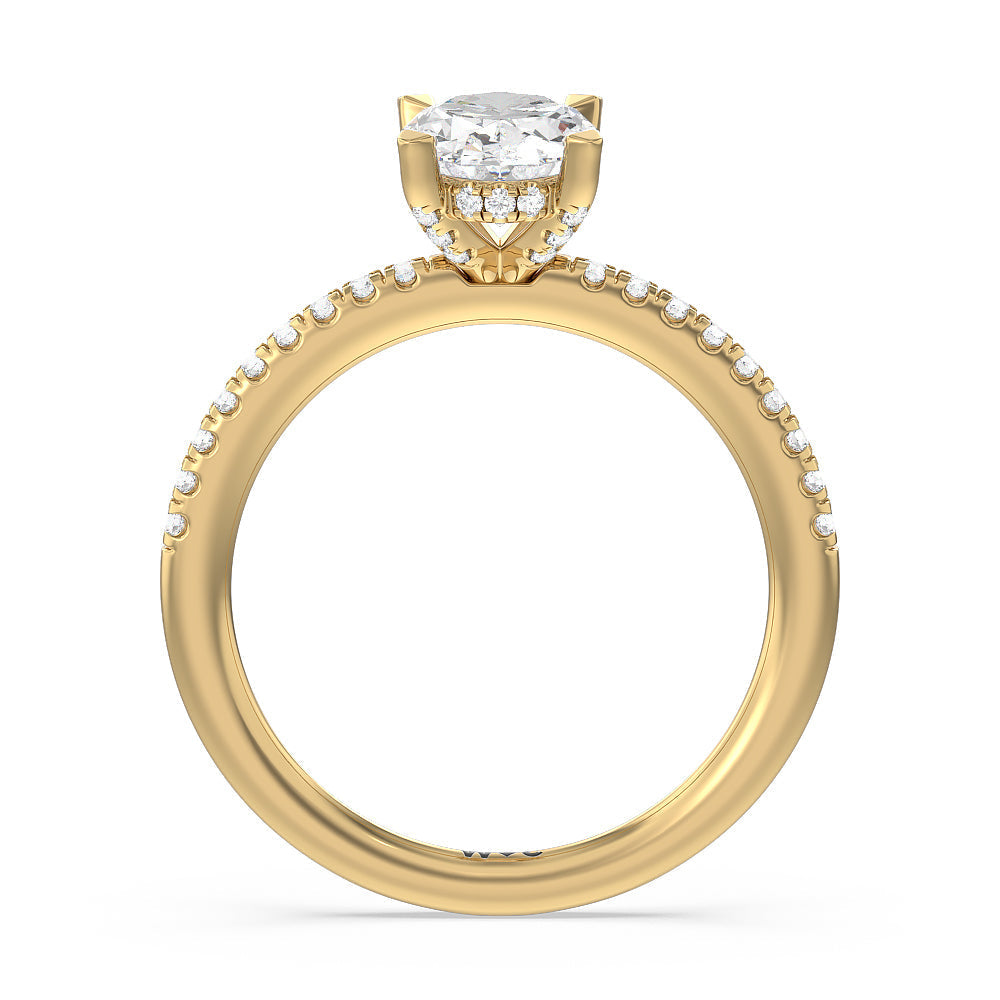 Oval Cut Studded Prong Hidden Halo Pave Shank Engagement Ring with Lab Grown Diamond in 14KT Yellow Gold view 2
