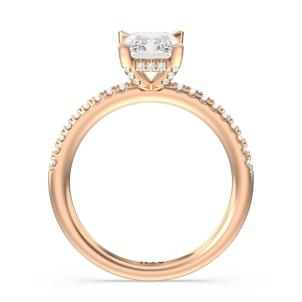 Radiant Cut Studded Prong Hidden Halo Pave Shank Engagement Ring with Lab Grown Diamond in 14KT Rose Gold view 2

