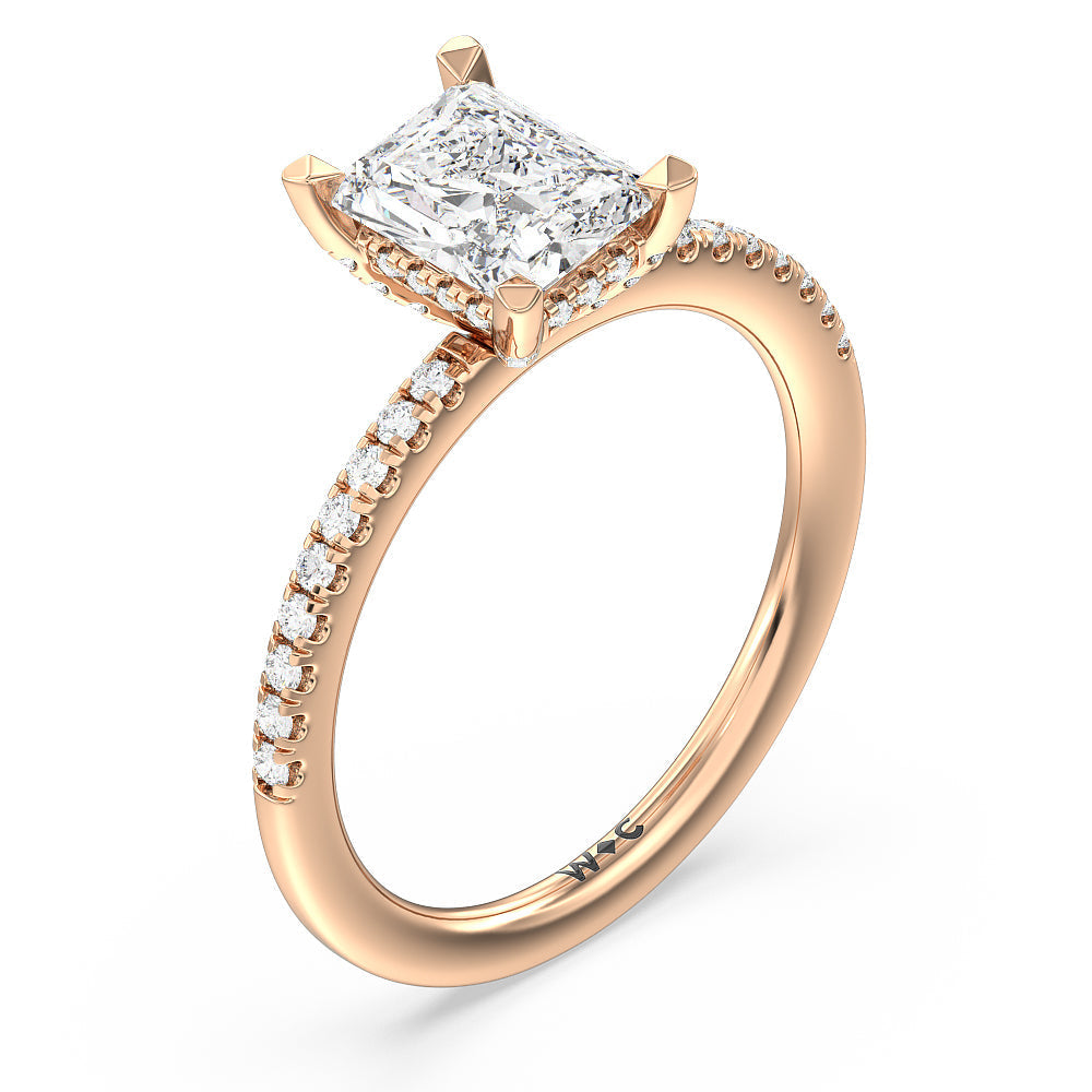 Radiant Cut Studded Prong Hidden Halo Pave Shank Engagement Ring with Lab Grown Diamond in 14KT Rose Gold view 3
