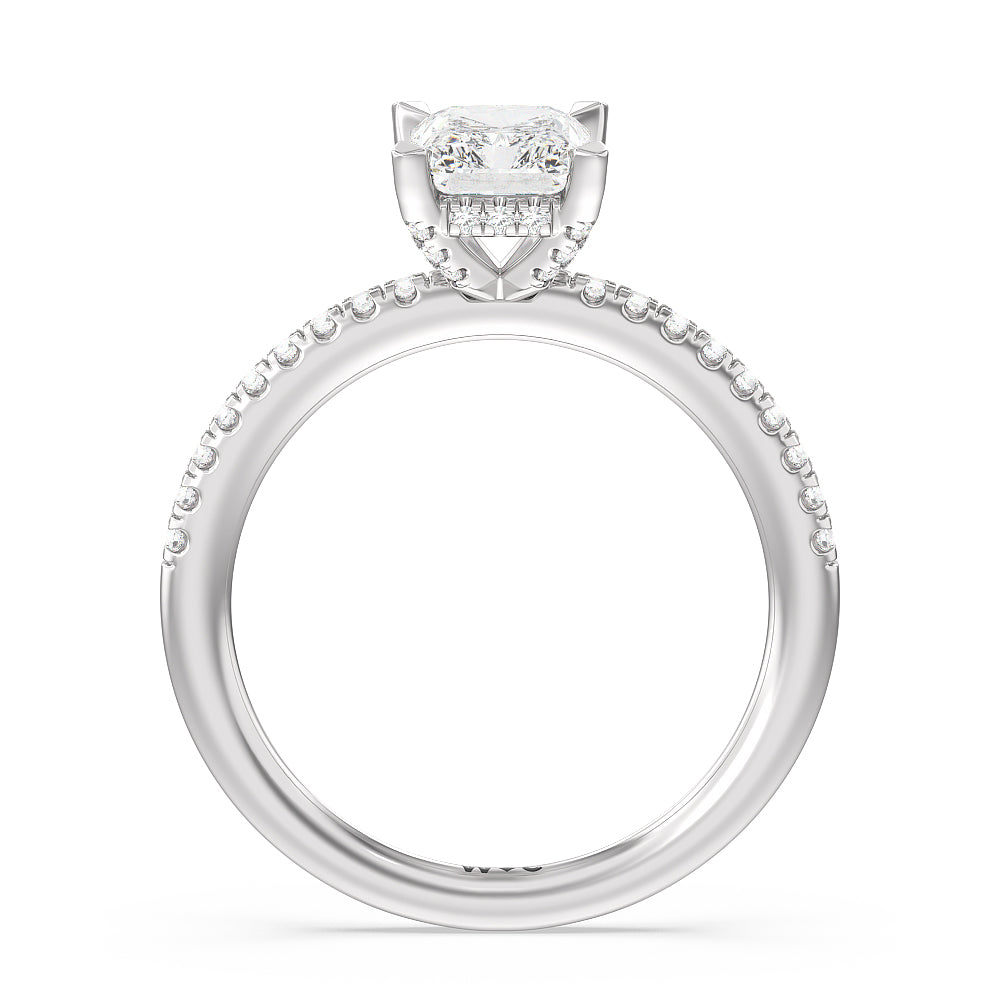 Radiant Cut Studded Prong Hidden Halo Pave Shank Engagement Ring with Lab Grown Diamond in 14KT Platinum view 2
