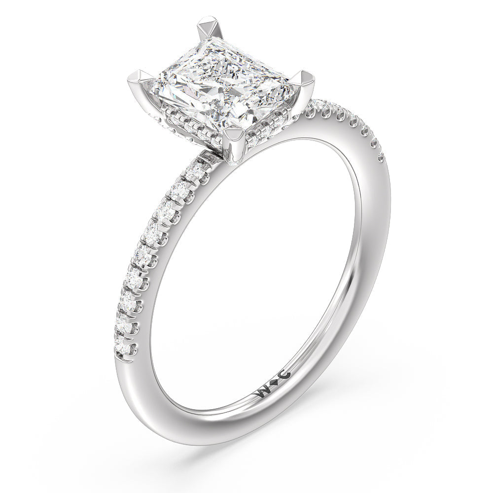 Radiant Cut Studded Prong Hidden Halo Pave Shank Engagement Ring with Lab Grown Diamond in 14KT Platinum view 3
