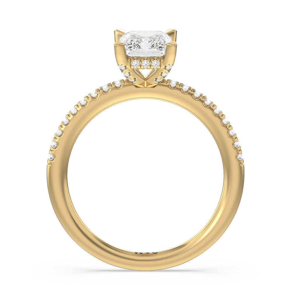 Radiant Cut Studded Prong Hidden Halo Pave Shank Engagement Ring with Lab Grown Diamond in 14KT Yellow Gold view 2
