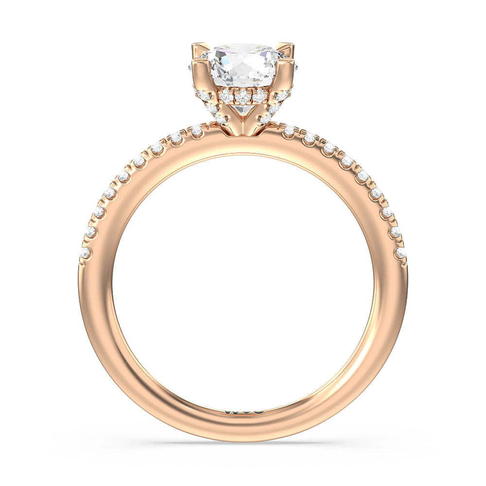 Round Cut Studded Prong Hidden Halo Pave Shank Engagement Ring with Lab Grown Diamond in 14KT Rose Gold view 2
