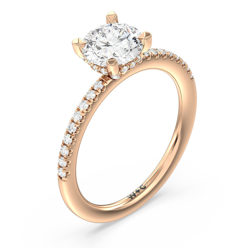 Round Cut Studded Prong Hidden Halo Pave Shank Engagement Ring with Lab Grown Diamond in 14KT Rose Gold view 3
