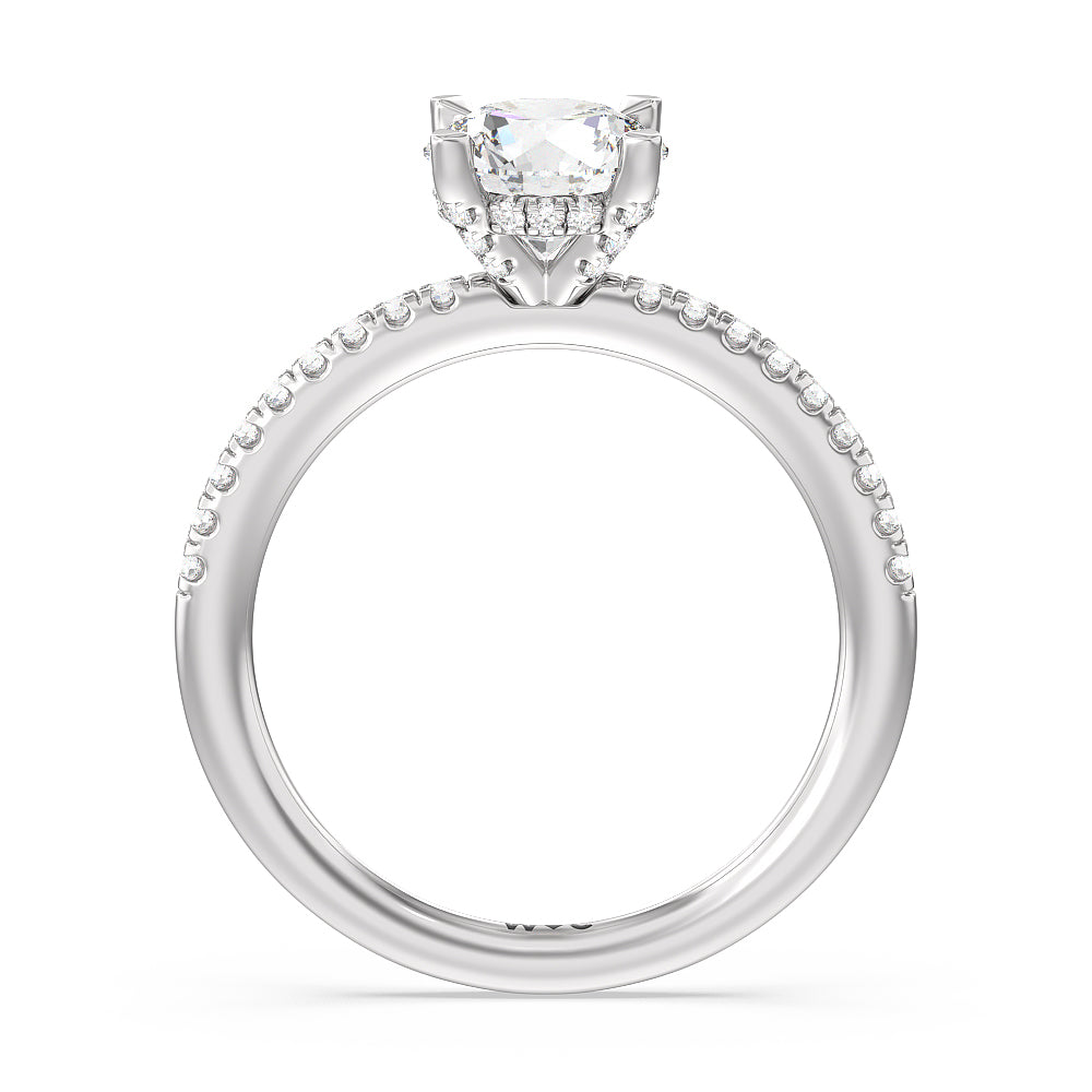 Round Cut Studded Prong Hidden Halo Pave Shank Engagement Ring with Lab Grown Diamond in 14KT Platinum view 2
