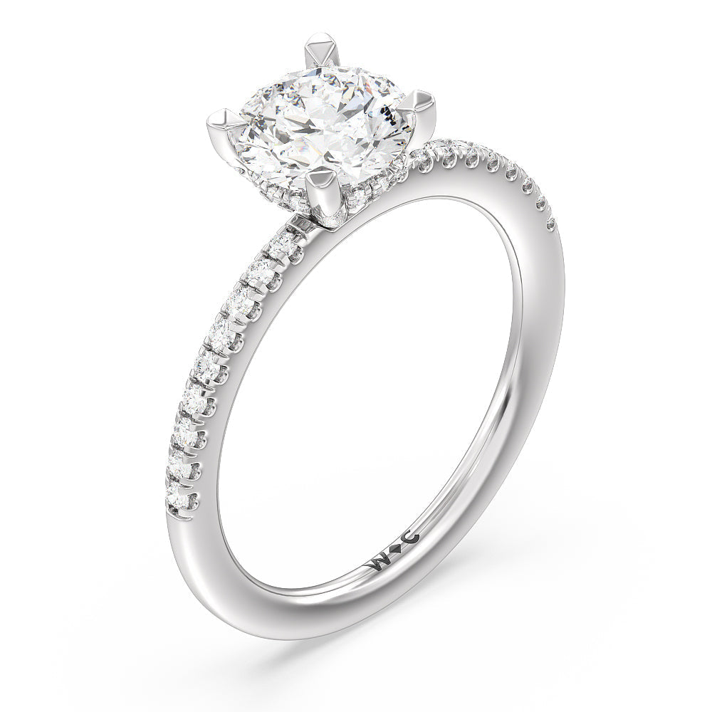Round Cut Studded Prong Hidden Halo Pave Shank Engagement Ring with Lab Grown Diamond in 14KT Platinum view 3
