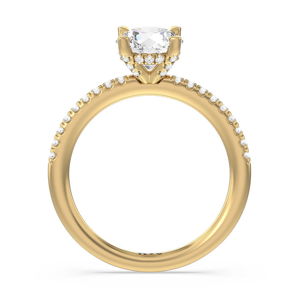 Round Cut Studded Prong Hidden Halo Pave Shank Engagement Ring with Lab Grown Diamond in 14KT Yellow Gold view 2
