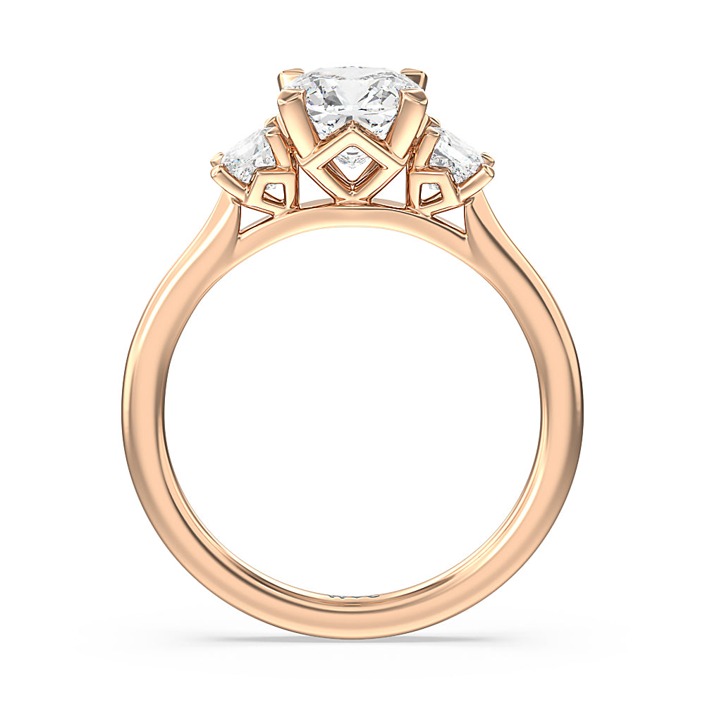 Cushion Cut Three Stone Kite Gallery Classic Engagement Ring with Lab Grown Diamond in 14KT Rose Gold view 4
