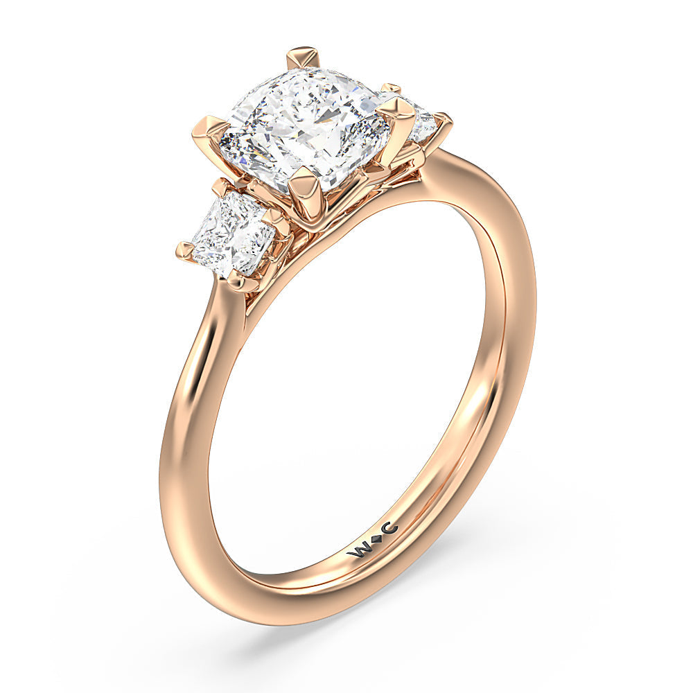 Cushion Cut Three Stone Kite Gallery Classic Engagement Ring with Lab Grown Diamond in 14KT Rose Gold view 5

