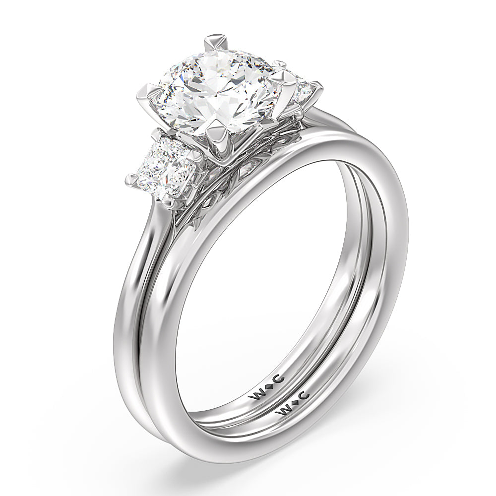 Cushion Cut Three Stone Kite Gallery Classic Engagement Ring with Lab Grown Diamond in 14KT Platinum view 6
