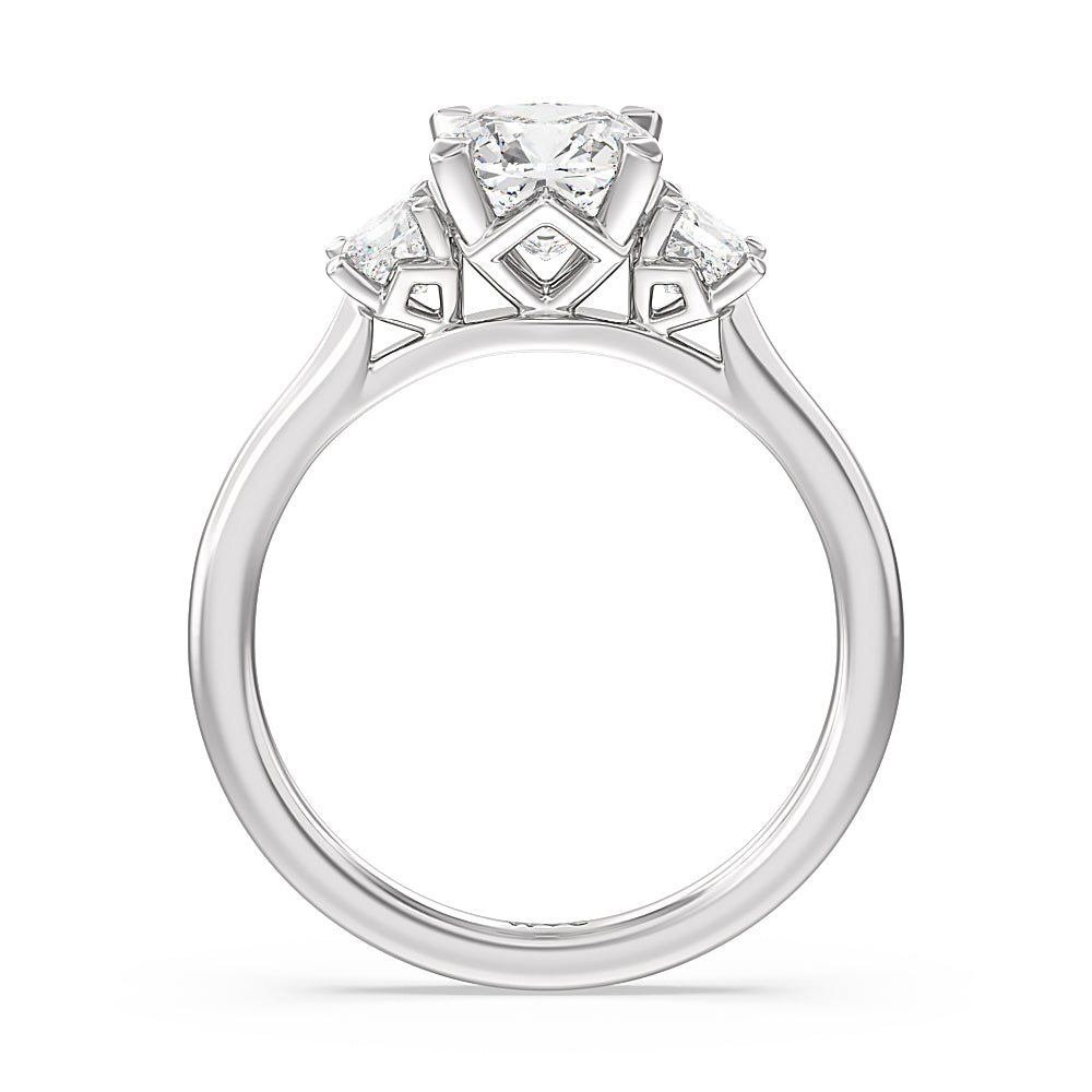 Cushion Cut Three Stone Kite Gallery Classic Engagement Ring with Lab Grown Diamond in 14KT Platinum view 4
