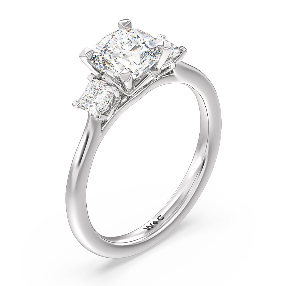 Cushion Cut Three Stone Kite Gallery Classic Engagement Ring with Lab Grown Diamond in 14KT Platinum view 5
