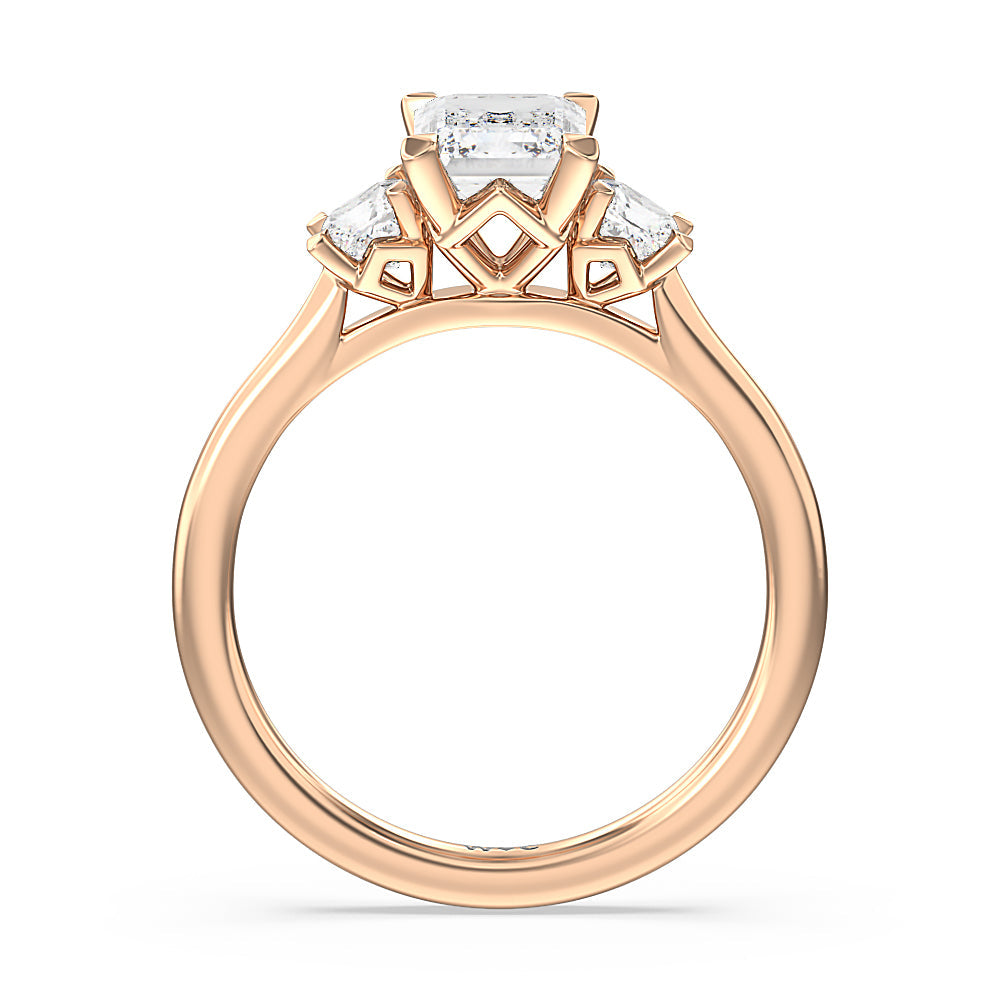 Emerald Cut Three Stone Kite Gallery Classic Engagement Ring with Lab Grown Diamond in 14KT Rose Gold view 4
