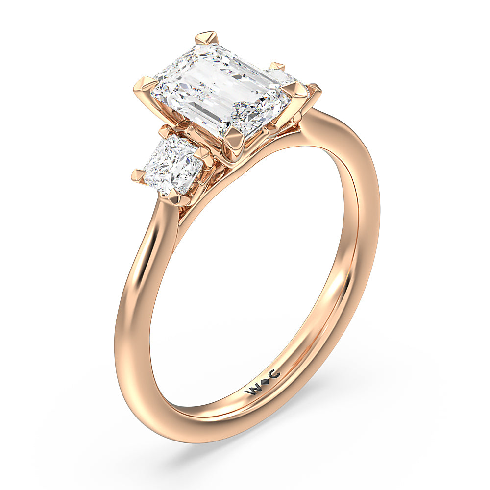 Emerald Cut Three Stone Kite Gallery Classic Engagement Ring with Lab Grown Diamond in 14KT Rose Gold view 5
