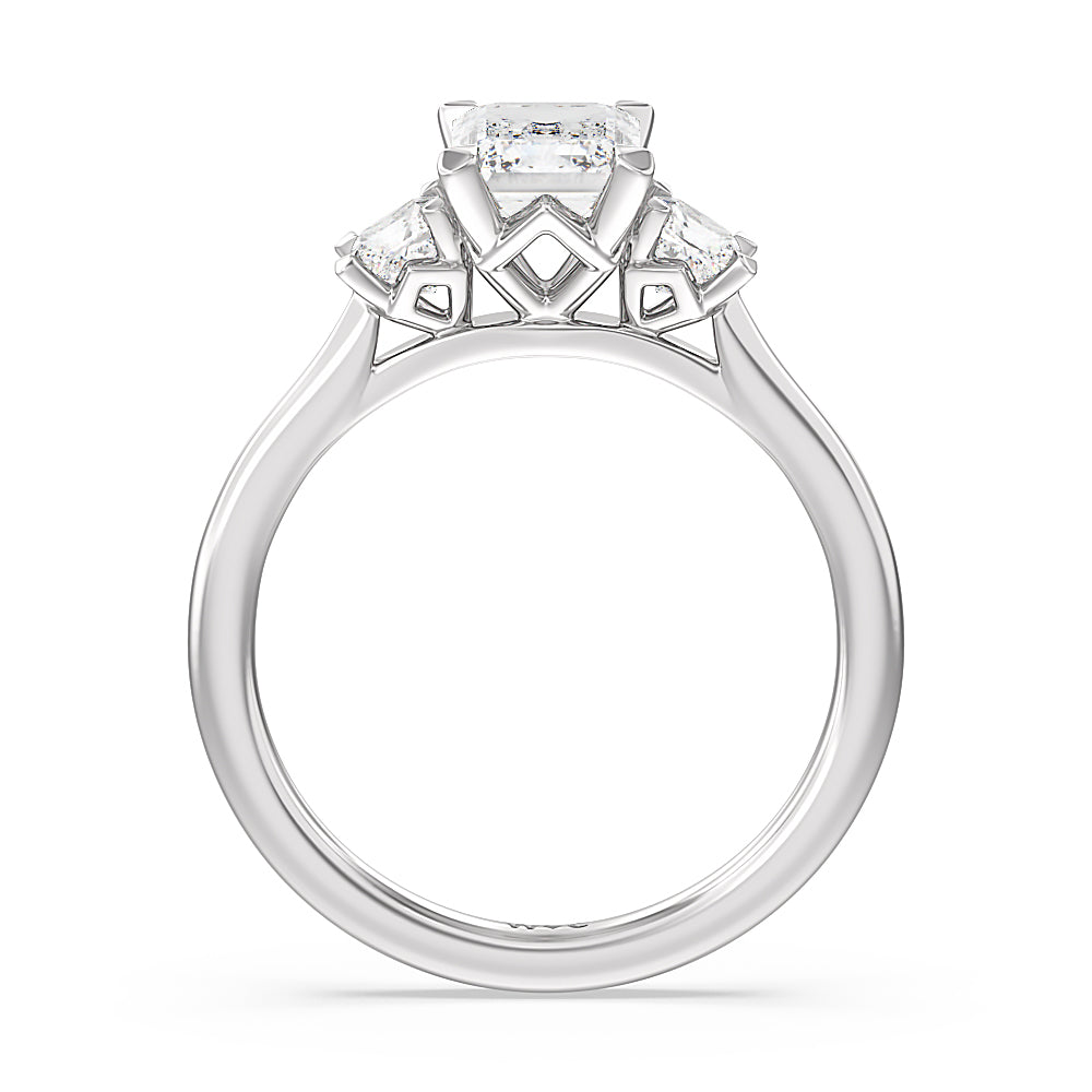 Emerald Cut Three Stone Kite Gallery Classic Engagement Ring with Lab Grown Diamond in 14KT Platinum view 4
