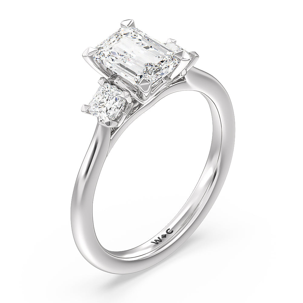 Emerald Cut Three Stone Kite Gallery Classic Engagement Ring with Lab Grown Diamond in 14KT Platinum view 5
