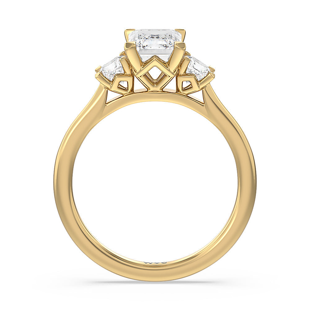 Emerald Cut Three Stone Kite Gallery Classic Engagement Ring with Lab Grown Diamond in 14KT Yellow Gold view 4
