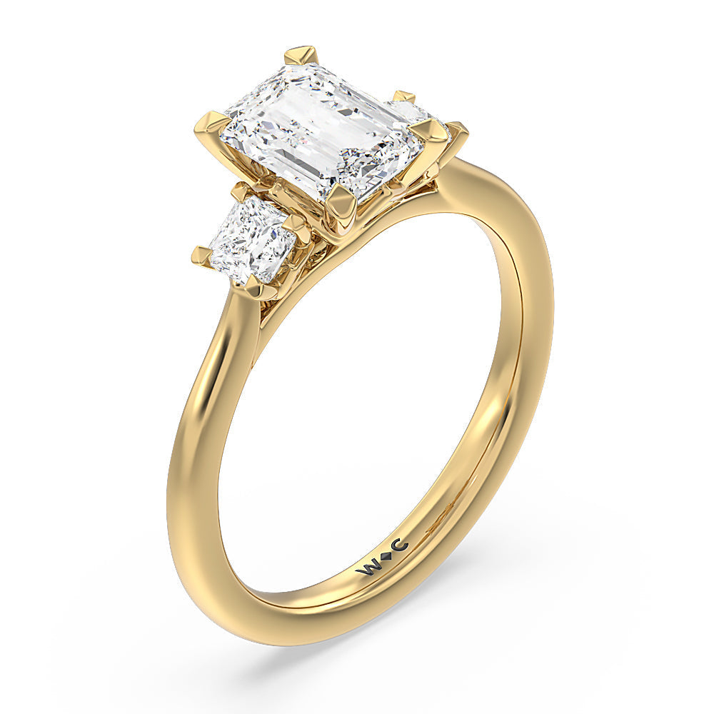 Emerald Cut Three Stone Kite Gallery Classic Engagement Ring with Lab Grown Diamond in 14KT Yellow Gold view 5

