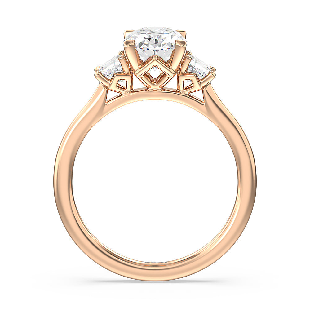 Oval Cut Three Stone Kite Gallery Classic Engagement Ring with Lab Grown Diamond in 14KT Rose Gold view 4
