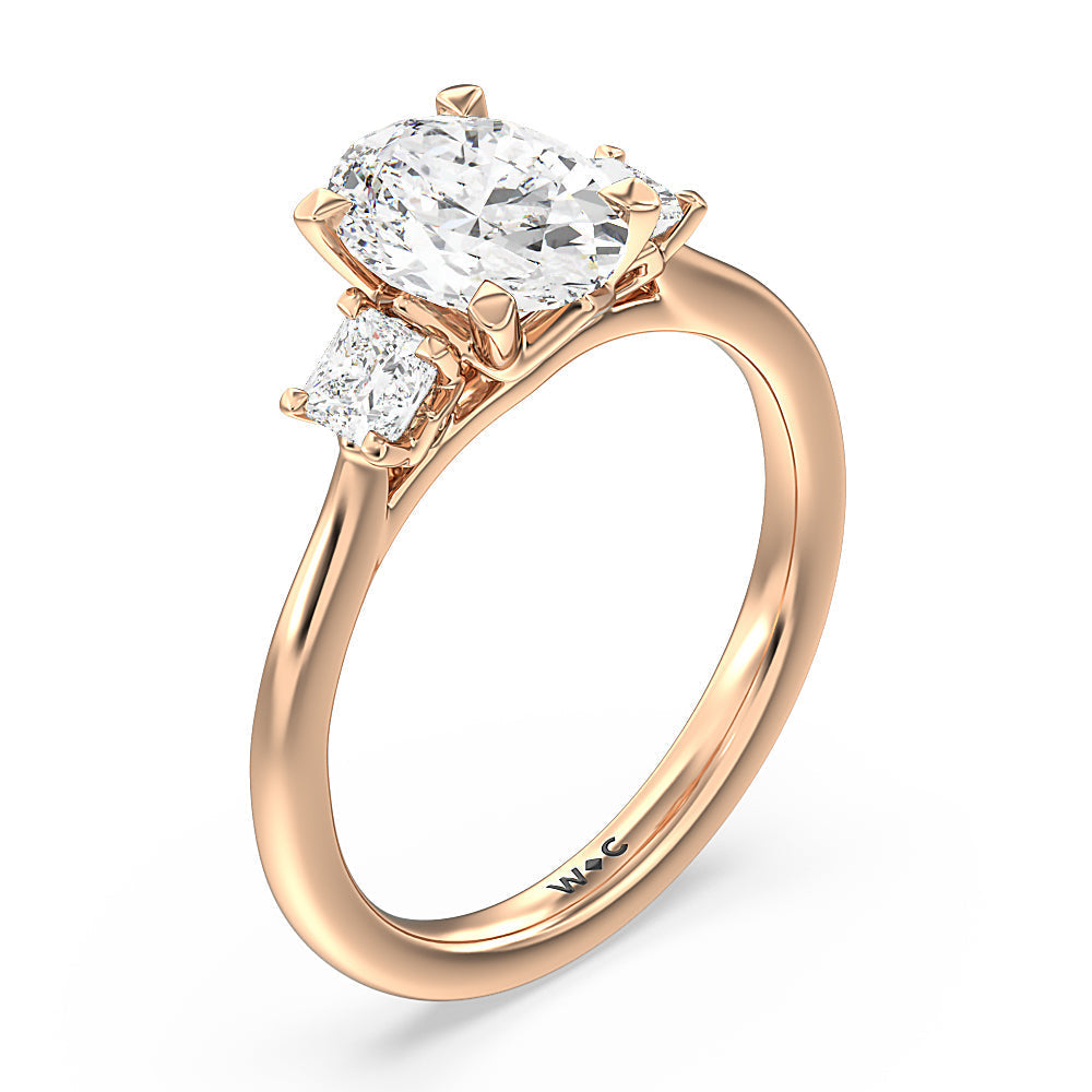 Oval Cut Three Stone Kite Gallery Classic Engagement Ring with Lab Grown Diamond in 14KT Rose Gold view 5

