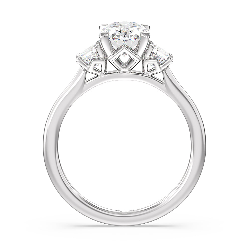 Oval Cut Three Stone Kite Gallery Classic Engagement Ring with Lab Grown Diamond in 14KT Platinum view 4
