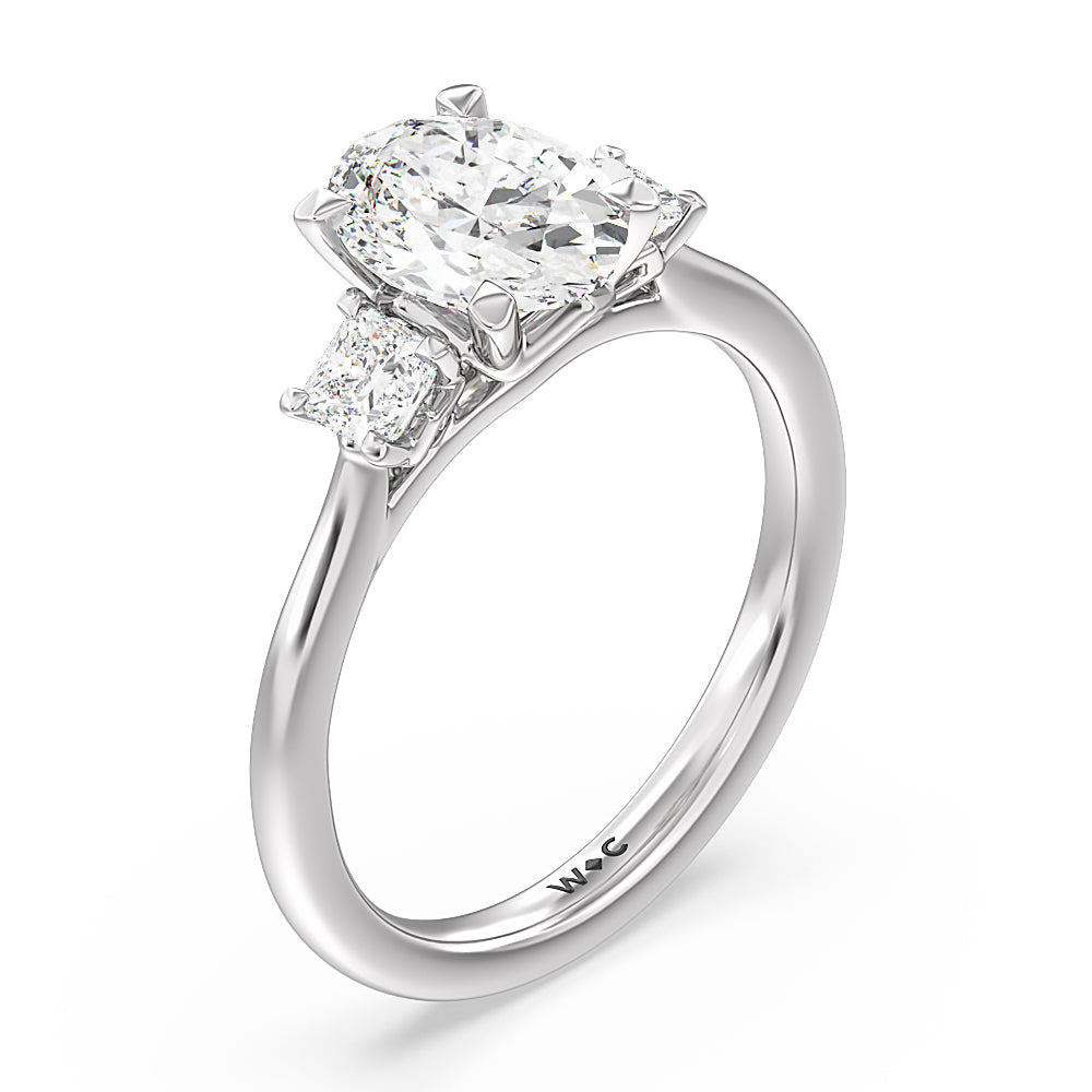 Oval Cut Three Stone Kite Gallery Classic Engagement Ring with Lab Grown Diamond in 14KT Platinum view 5
