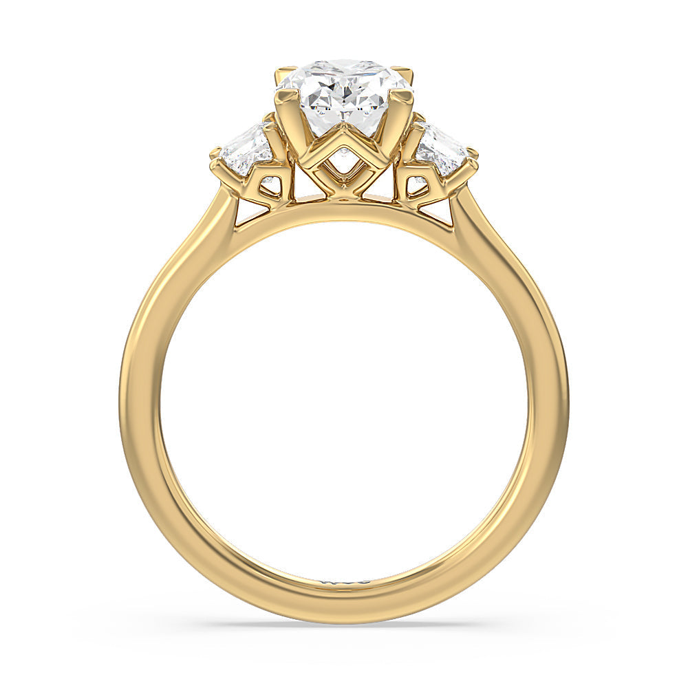 Oval Cut Three Stone Kite Gallery Classic Engagement Ring with Lab Grown Diamond in 14KT Yellow Gold view 4
