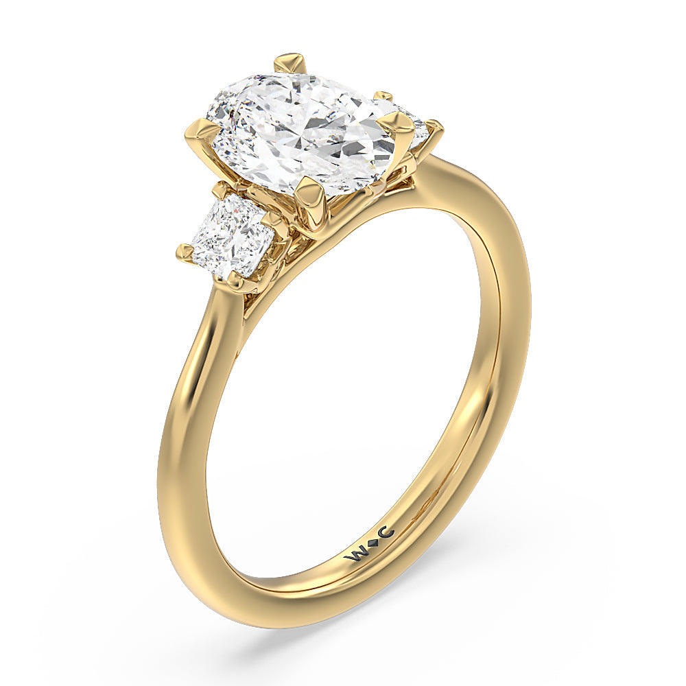 Oval Cut Three Stone Kite Gallery Classic Engagement Ring with Lab Grown Diamond in 14KT Yellow Gold view 5
