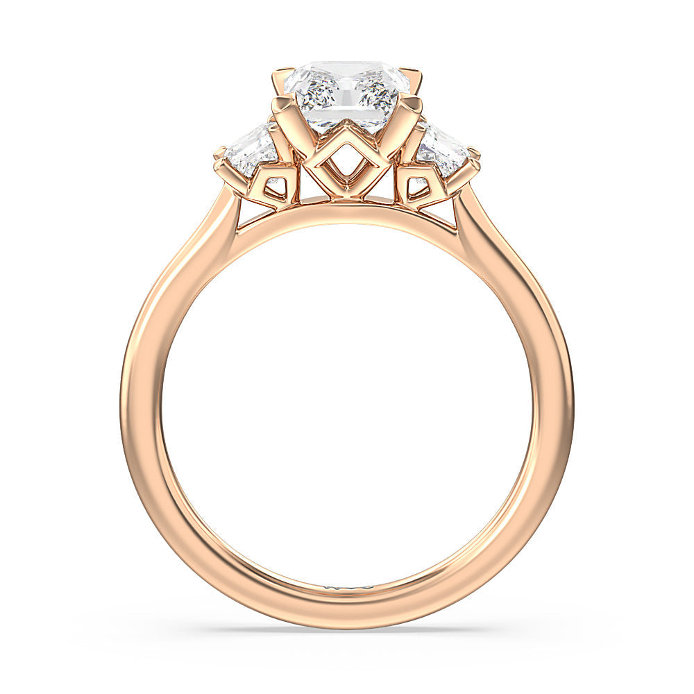 Radiant Cut Three Stone Kite Gallery Classic Engagement Ring with Lab Grown Diamond in 14KT Rose Gold view 4
