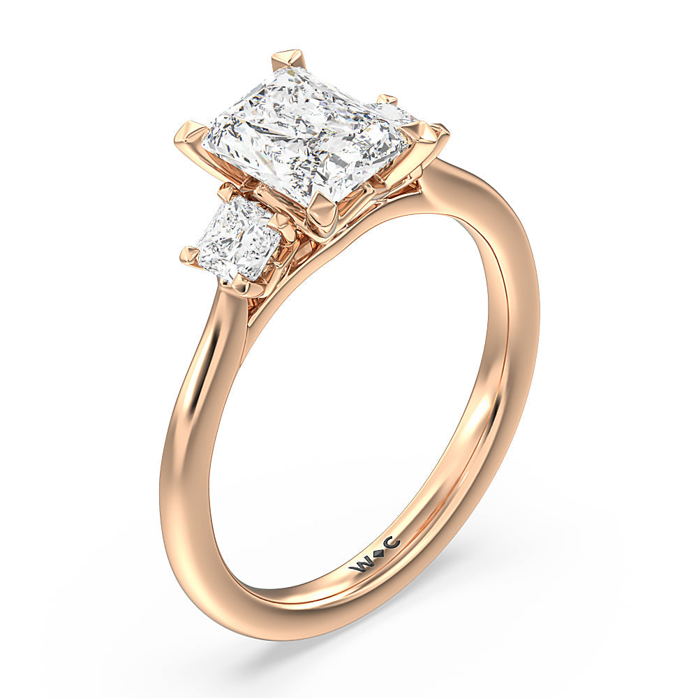 Radiant Cut Three Stone Kite Gallery Classic Engagement Ring with Lab Grown Diamond in 14KT Rose Gold view 5
