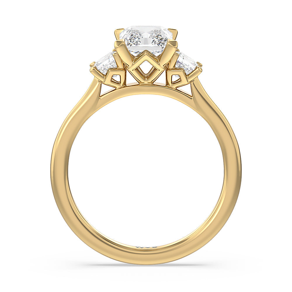 Radiant Cut Three Stone Kite Gallery Classic Engagement Ring with Lab Grown Diamond in 14KT Yellow Gold view 4
