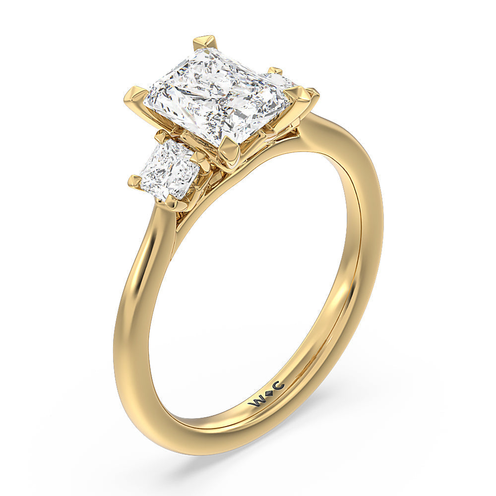 Radiant Cut Three Stone Kite Gallery Classic Engagement Ring with Lab Grown Diamond in 14KT Yellow Gold view 5
