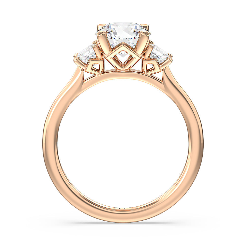 Round Cut Three Stone Kite Gallery Classic Engagement Ring with Lab Grown Diamond in 14KT Rose Gold view 4
